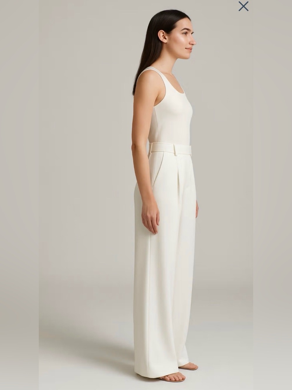 Cider White Cream High Waist Pleated Wide Leg Pants in A-Beige